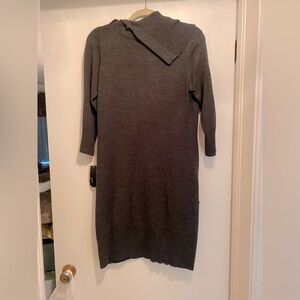 NBW Charcoal, gray sweater dress (L) w/ angled collar